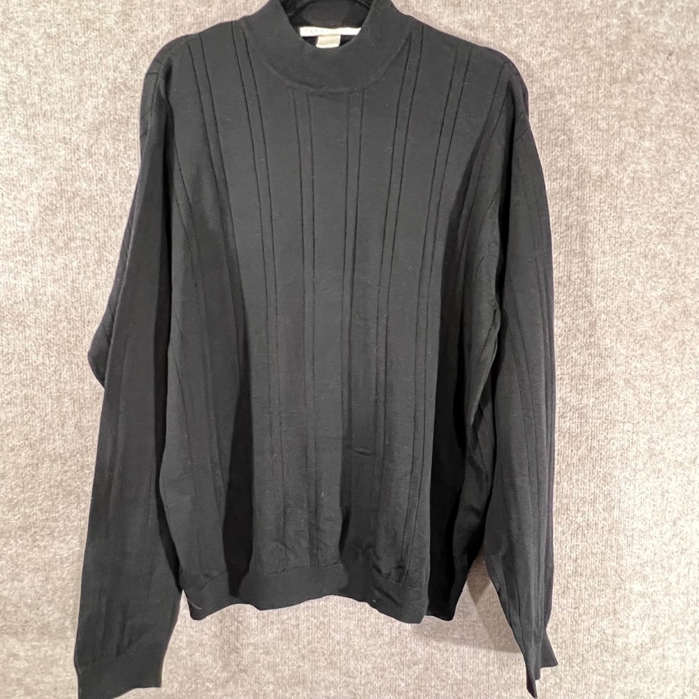 Vintage Perry Ellis Sweater Mens XL Spun Silk Ribbed Mock Neck Minimalist